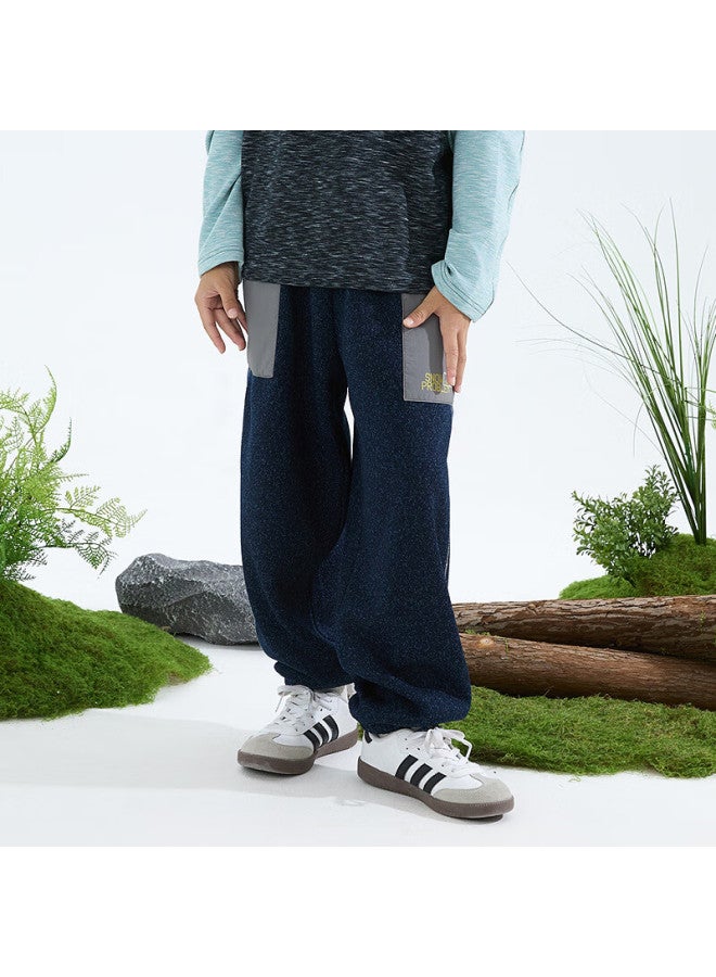 Mipo Fleece-lined Warm Sweatpants 25 Autumn Winter Kids Integrated Fleece Casual Pants Blue 150cm
