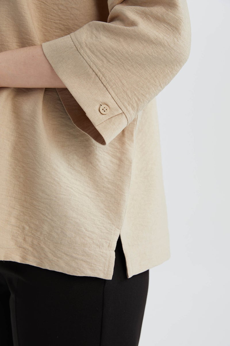 DeFacto Beige Woman Regular Fit Crew Neck Long Sleeve Blouse Casual - Image 5