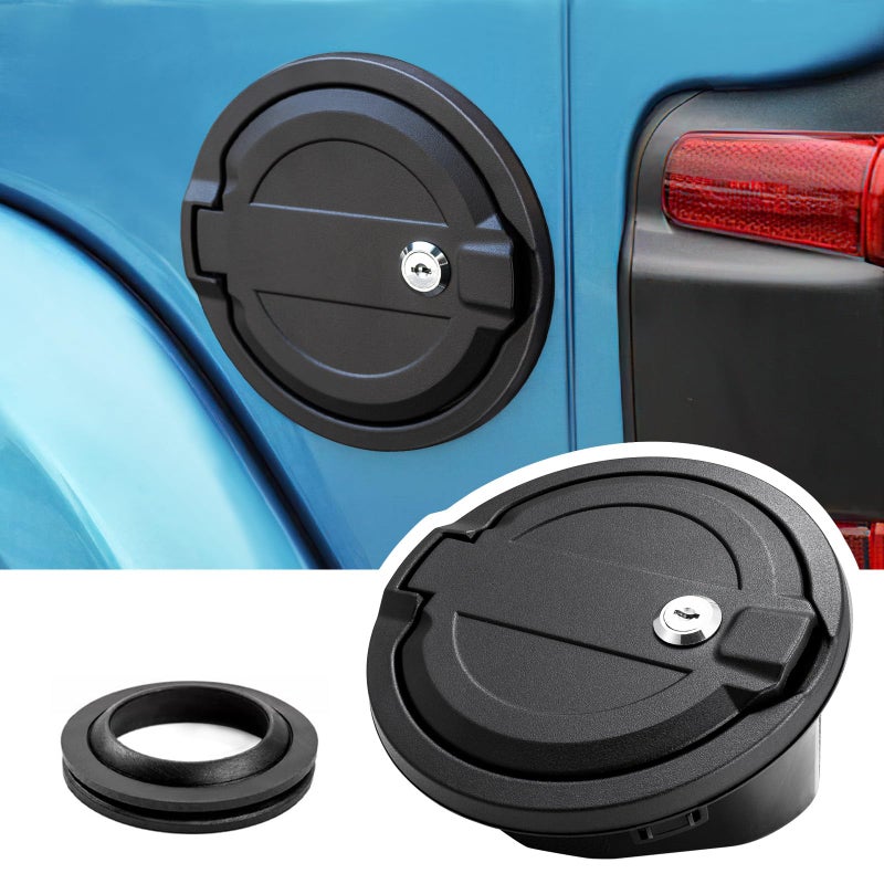 Gas Cap Cover for Jeep Wrangler JL Fuel Filler Door Locking Gas Tank Cap Cover Accessories for 20182023 2024 Jeep Wrangler JL JLU Banhao