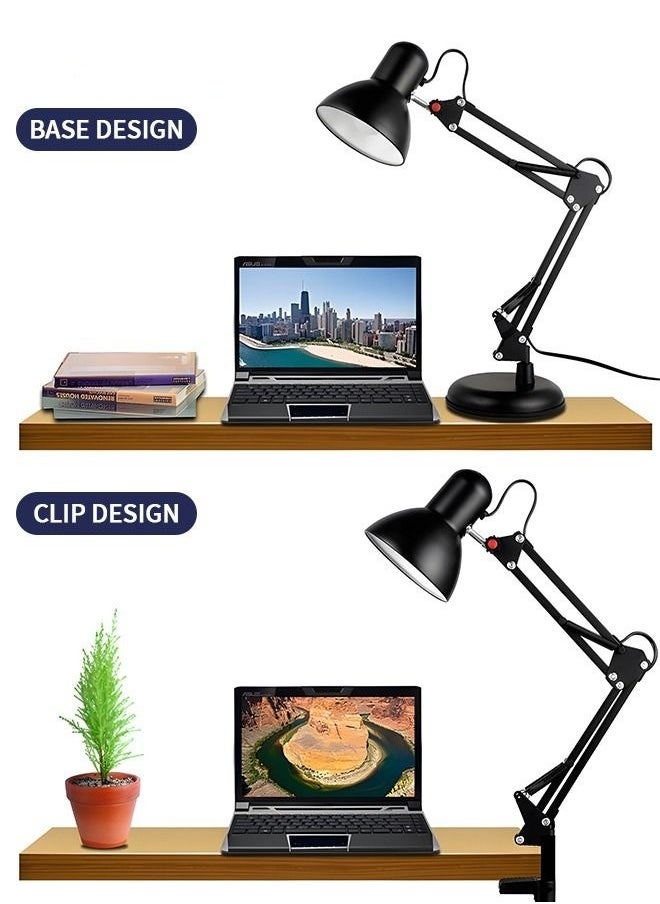 MIXDE Adjustable Gooseneck Table Lamp Black Metal Desk Lamp With Interchangeable Base And Clamp Base  - Image 2