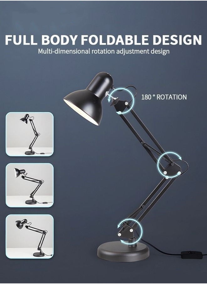 MIXDE Adjustable Gooseneck Table Lamp Black Metal Desk Lamp With Interchangeable Base And Clamp Base  - Image 5