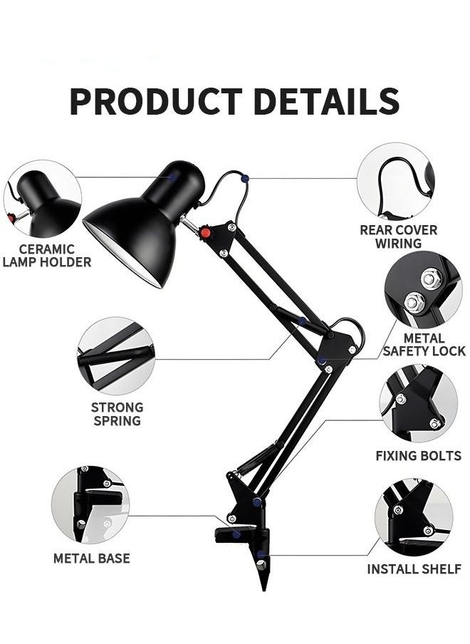 MIXDE - Adjustable Gooseneck Table Lamp Black Metal Desk Lamp With Interchangeable Base And Clamp Base - Image 1