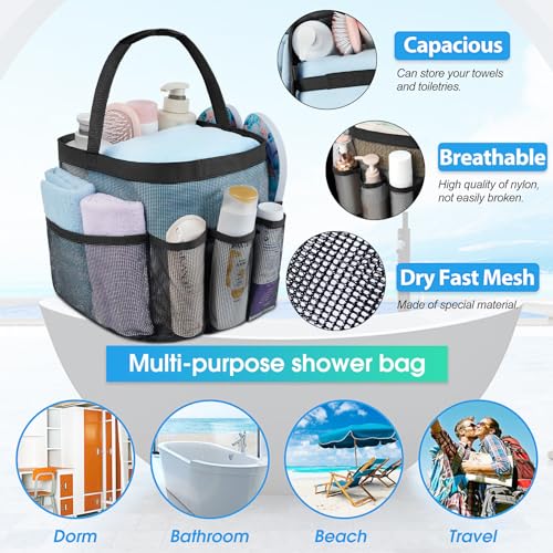 Attmu Mesh Shower Caddy Portable for College Dorm Room Essentials with 8 Pockets, Hanging Caddy Dorm Basket, Quick Dry Shower Bag for Bathroom - Image 2