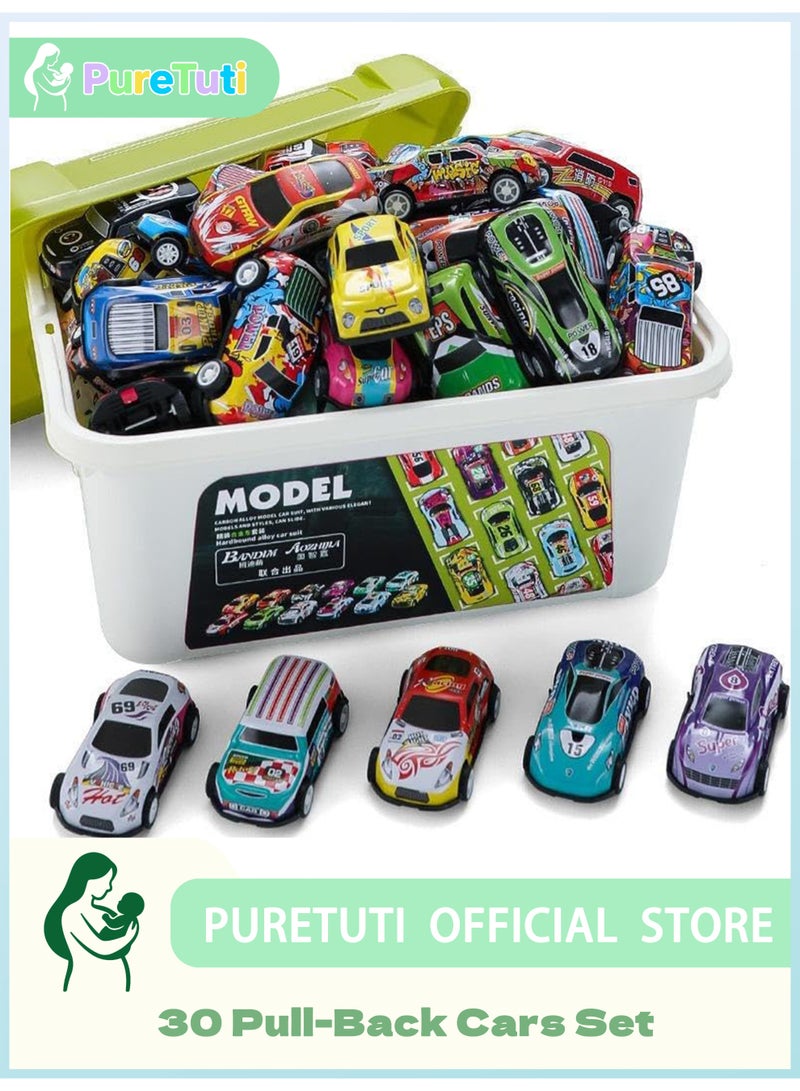 PureTuti 30 pull-back cars of various shapes with storage boxes, children's toys, toy cars, toys - Image 1