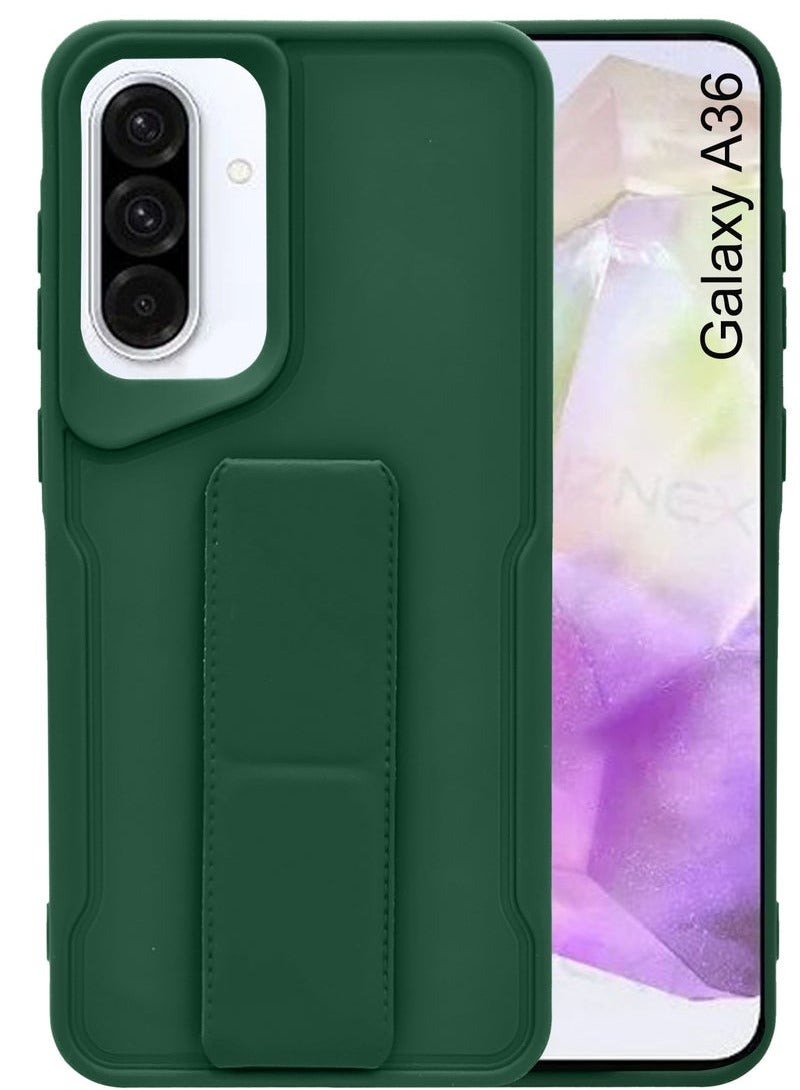 3-in-1 Magnetic Wrist Strap Hand Grip Stand Back Case Cover With Foldable Kickstand & Finger Strap for Samsung Galaxy A36- Green - Image 1