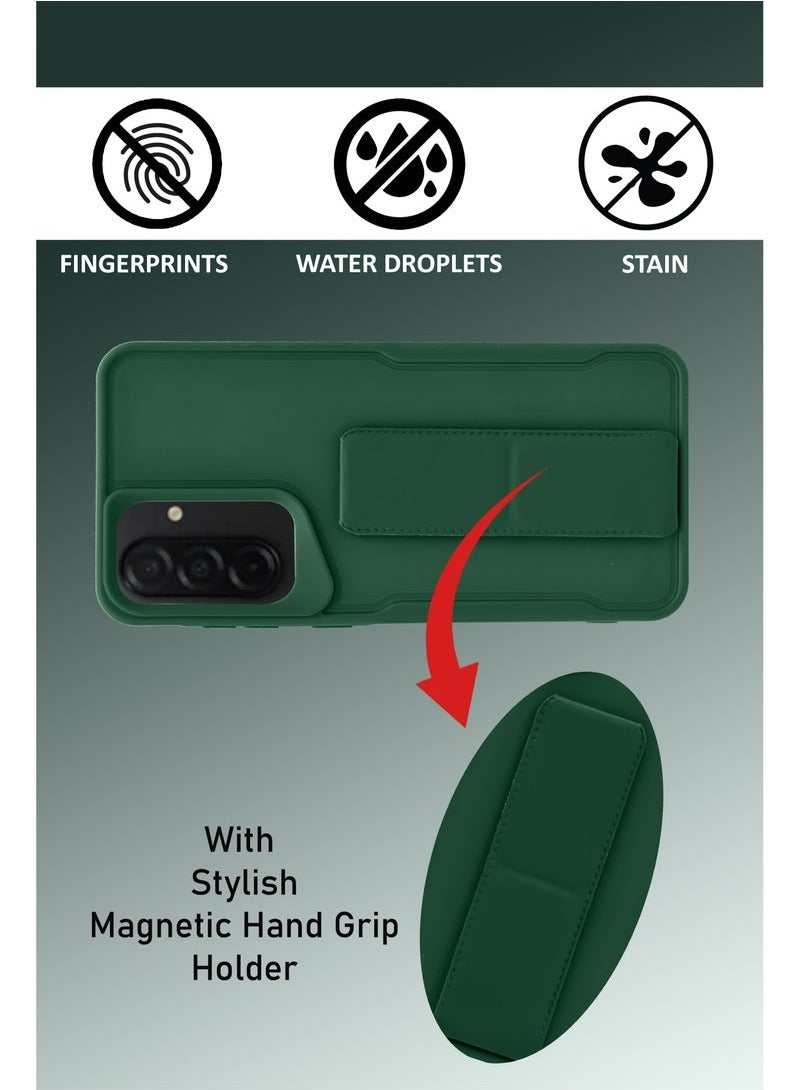 3-in-1 Magnetic Wrist Strap Hand Grip Stand Back Case Cover With Foldable Kickstand & Finger Strap for Samsung Galaxy A36- Green - Image 2