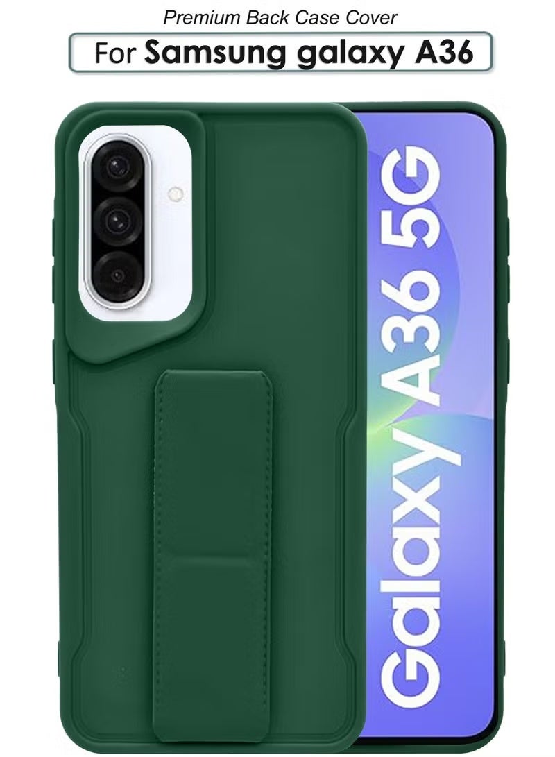 3-in-1 Magnetic Wrist Strap Hand Grip Stand Back Case Cover With Foldable Kickstand & Finger Strap for Samsung Galaxy A36- Green - Image 1
