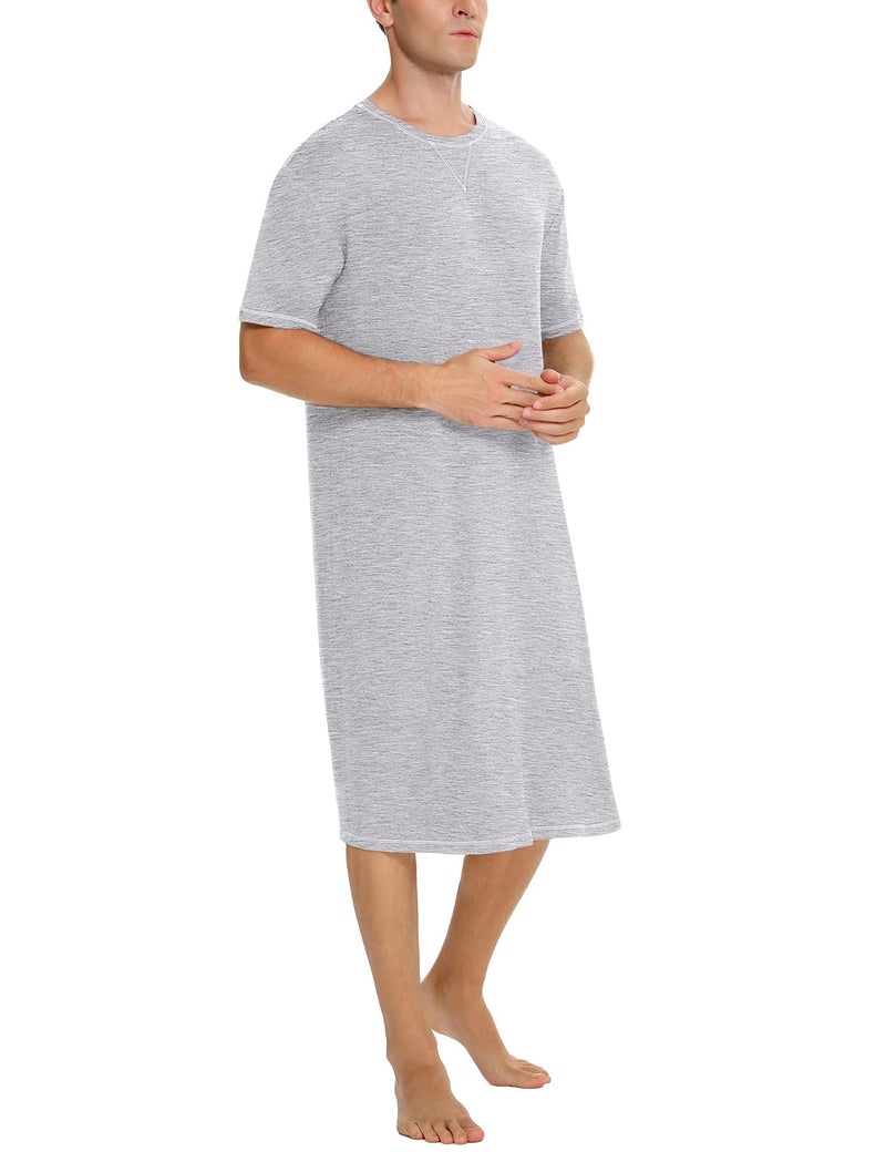 SWOMOG Mens Nightshirt for Sleeping Short Sleeve Sleepwear Loose Nightgown Soft Comfy Sleep Shirt Large Grey - Image 2