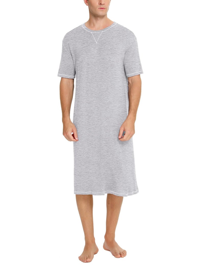 SWOMOG Mens Nightshirt for Sleeping Short Sleeve Sleepwear Loose Nightgown Soft Comfy Sleep Shirt Large Grey - Image 1