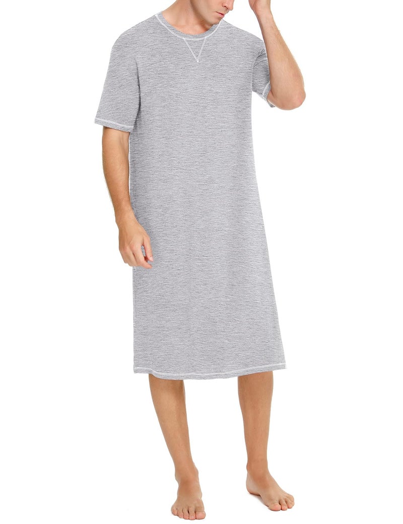 SWOMOG Mens Nightshirt for Sleeping Short Sleeve Sleepwear Loose Nightgown Soft Comfy Sleep Shirt Large Grey - Image 3