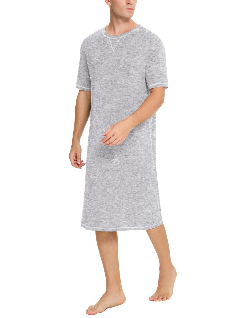 SWOMOG Mens Nightshirt for Sleeping Short Sleeve Sleepwear Loose Nightgown Soft Comfy Sleep Shirt Large Grey - Image 4