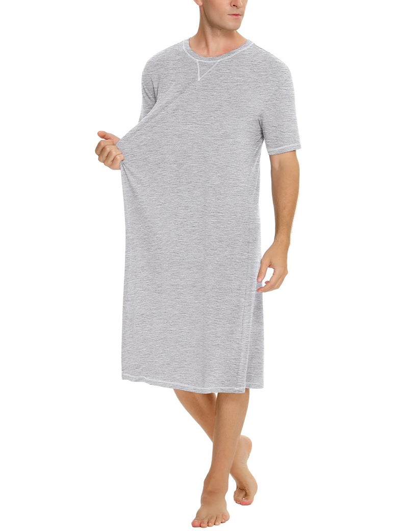 SWOMOG Mens Nightshirt for Sleeping Short Sleeve Sleepwear Loose Nightgown Soft Comfy Sleep Shirt Large Grey - Image 5
