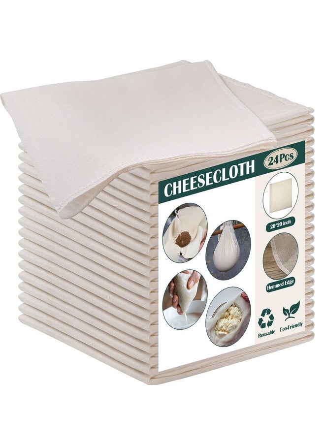 Reginary Reginary 24 Pcs Cheese Cloths Bulk, Grade 100, Hemmed Cheesecloth for Straining Unbleached Cotton Muslin Cloth Reusable for Cooking Baking Juicing Cheese Making (20 x 20 Inches)  - Image 1
