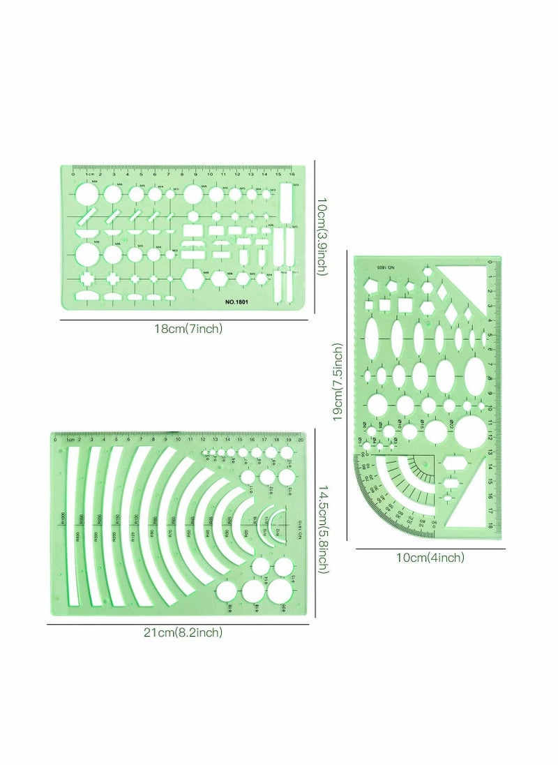 Drawing Templates, 9 Pcs Geometric Measuring Stencils, Engineering and Designing Rulers, Studying, Formwork, Office School, Clear Green - Image 4