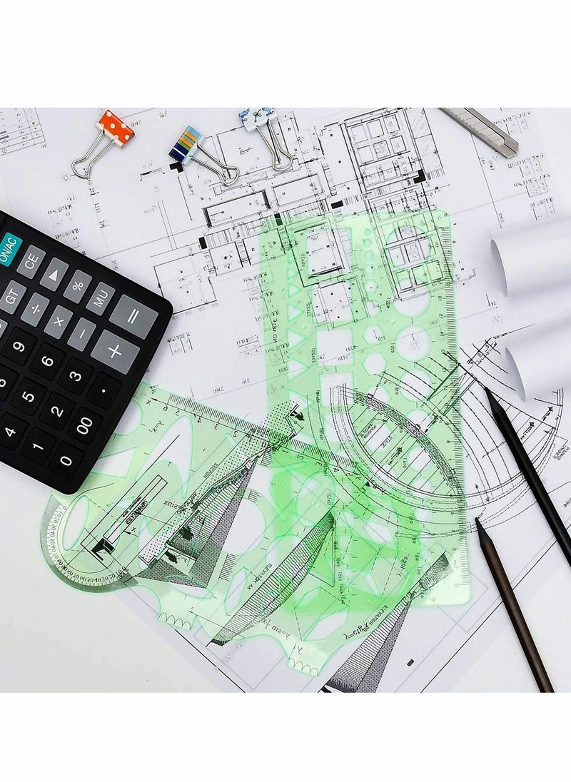 Drawing Templates, 9 Pcs Geometric Measuring Stencils, Engineering and Designing Rulers, Studying, Formwork, Office School, Clear Green - Image 5