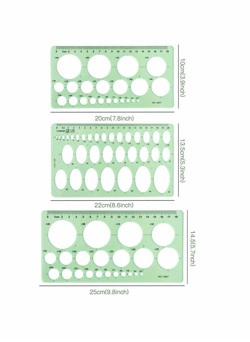 Drawing Templates, 9 Pcs Geometric Measuring Stencils, Engineering and Designing Rulers, Studying, Formwork, Office School, Clear Green - Image 3