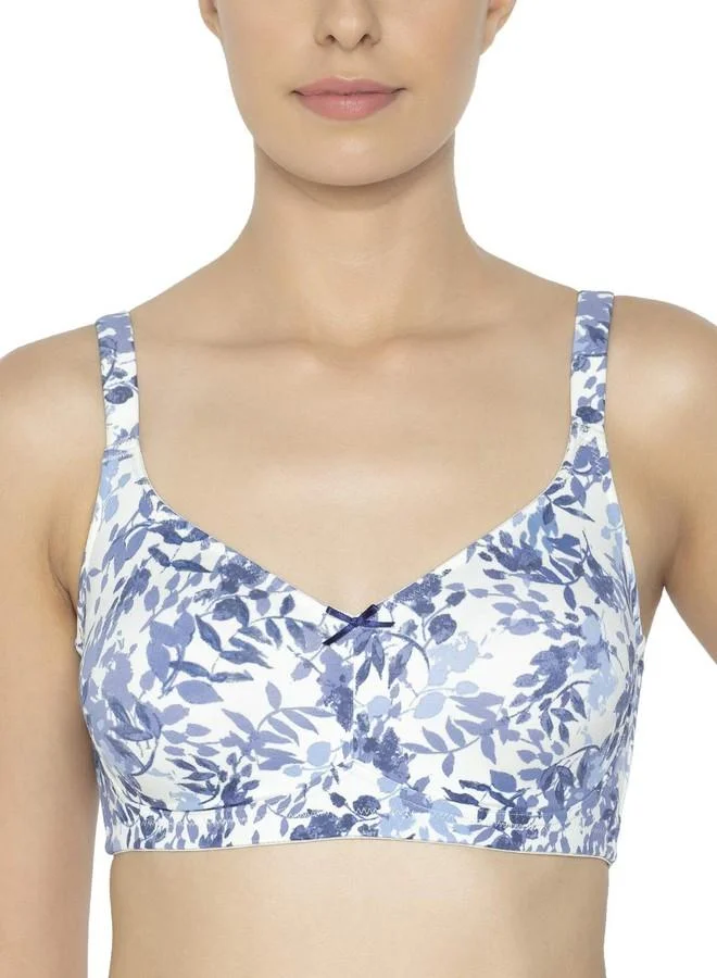 ترايامف Triumph Minimizer Bra for Women| Non Wired Non Padded Minimizer Bra My Flower Series Full Coverage Lingerie Wireless Floral Microfiber Support Bra Klein Blue 34D Pack of 1