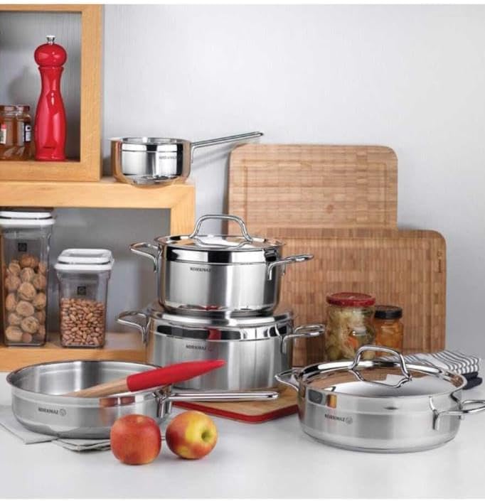 Practical versatile construction A1030 Low Casserole with lid 30X10cm 7L | Stainless Steel Induction Compatible Cooking Pot | Silver Long term heavy use compatible - Image 1