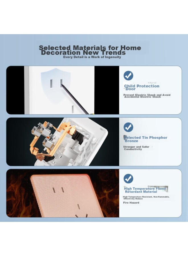 Delixi Switch Socket Panel Cd815 Series, 10a Five-hole Socket With One Switch And Double Control Switch - Image 1