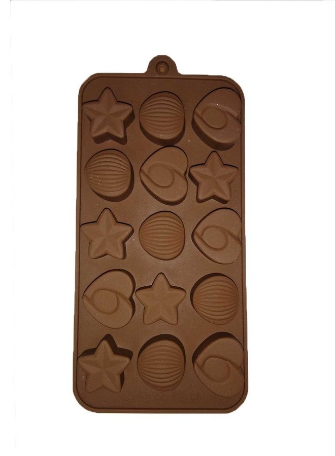 Cake Decor 15-Cavity Hearts,Stars and Shells Shape Silicone Brown Chocolate Moulds