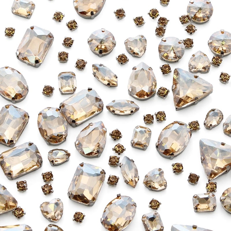 TANOSII Sew on Rhinestones 100 PCS Mixed Shapes Glass Rhinestones Sew on Crystal Gems Mental Flatback with Silver Claw for Jewelry Crafts Clothes Shoes Costume Garment Champagne - Image 1