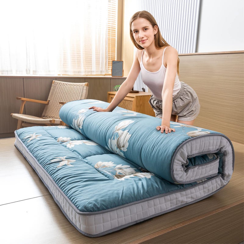 MAXYOYO MAXYOYO Floral Printed Futon Mattress Padded Japanese Floor Mattress Quilted Bed Mattress Topper Extra Thick Folding Sleeping Pad Breathable Floor Lounger Guest Bed for Camping Couch Queen Size 