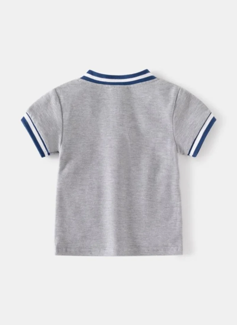 YUNIQEE Grey Solid Pure Cotton Henley Neck Tshirt