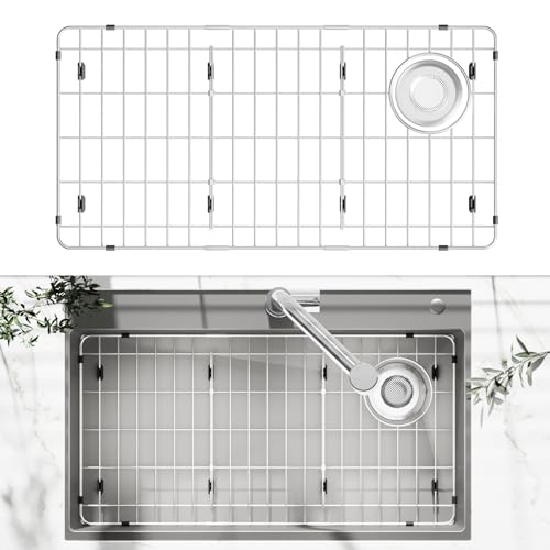 jkxoo 2814 x 1437 x 114 Metal Stainless Steel Sink Protectors for Kitchen Sink Sink Rack for Bottom of Sink with Side Drain Sink Grate for Bottom of Kitchen Sink with Sink Strainer - Image 1