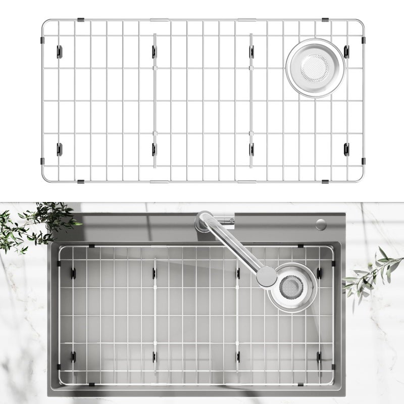 jkxoo 2814 x 1437 x 114 Metal Stainless Steel Sink Protectors for Kitchen Sink Sink Rack for Bottom of Sink with Side Drain Sink Grate for Bottom of Kitchen Sink with Sink Strainer - Image 2