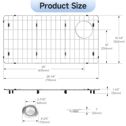 jkxoo 2814 x 1437 x 114 Metal Stainless Steel Sink Protectors for Kitchen Sink Sink Rack for Bottom of Sink with Side Drain Sink Grate for Bottom of Kitchen Sink with Sink Strainer - Image 3