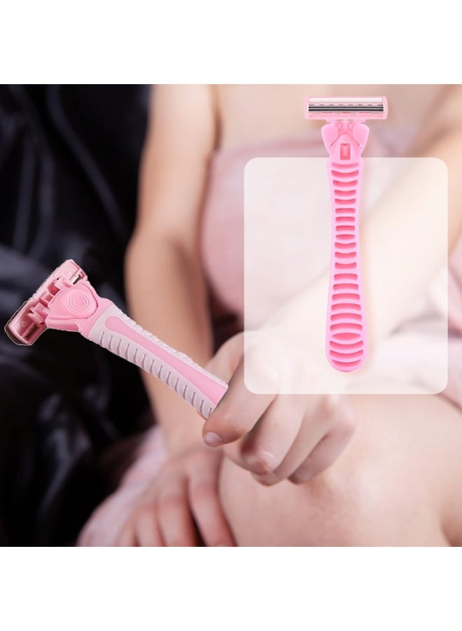 مجموعة حلاقة باللون الوردي مكونة من 2 قطعة مع 8 رؤوس استبدال، تحتوي على 3 شفرات قابلة للتبديل وعلبة تخزين للنساء والفتيات، تصميم بثلاث طبقات من الشفرات المصنوعة من الفولاذ المقاوم للصدأ، مناسبة للبشرة الحساسة - Image 3