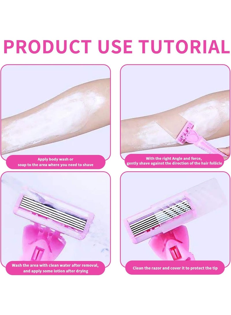 مجموعة حلاقة باللون الوردي مكونة من 2 قطعة مع 8 رؤوس استبدال، تحتوي على 3 شفرات قابلة للتبديل وعلبة تخزين للنساء والفتيات، تصميم بثلاث طبقات من الشفرات المصنوعة من الفولاذ المقاوم للصدأ، مناسبة للبشرة الحساسة - Image 5