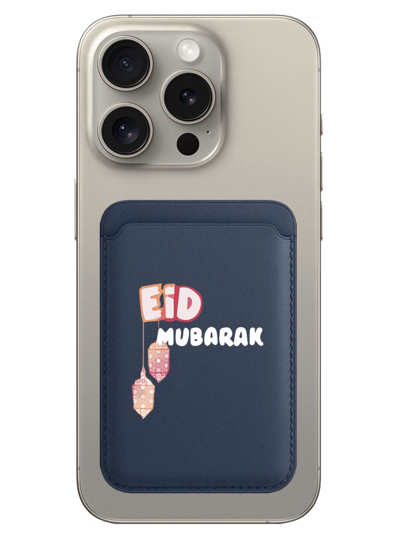 Theodor Magnetic Wallet, Compatible with MagSafe Wallet, for iPhone Wallet, for iPhone 16/15/14/13/12 Series, Not for iPhone 13/12 mini, 3 Card Holder, Vegan Leather, Navy - Eid Mubarak white - Image 1