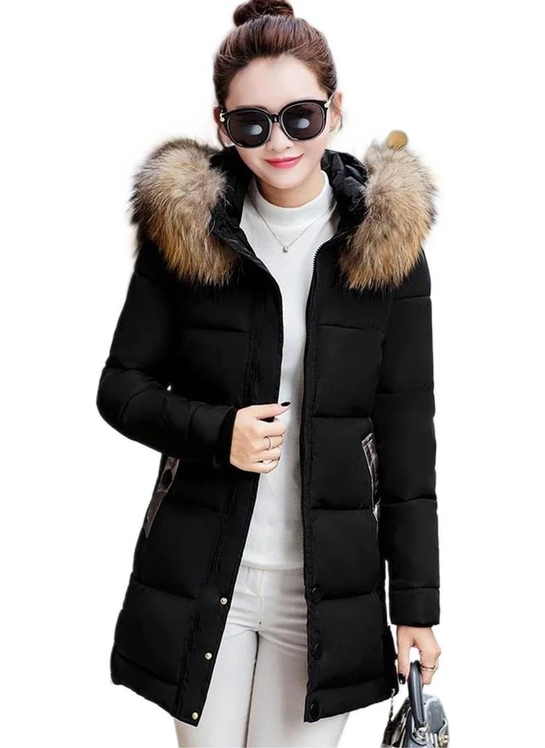 Barbora Winter Fur Collar Women's Puffer Coat 7112BLACK4