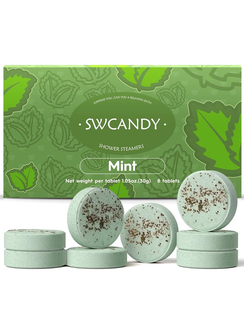 SWCANDY - Aromatherapy Shower Steamers Birthday Day Gifts Mint  Swcandy 8 Pcs Bath Bombs Birthday Gifts for Women Shower Bombs with Essential Oils Relaxation Home SPA for Women Who Has Everything - Image 1