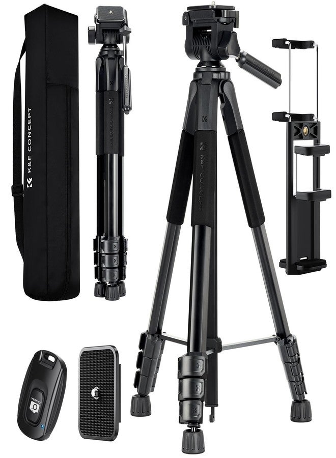 K&F CONCEPT Compact 68'' Lightweight Tripod for DSLR Camera, Canon, Nikon, Sony with 2-in-1 Phone/Tablet Holder, Travel Tripod with Bluetooth, Load Capacity 4kg - Image 1