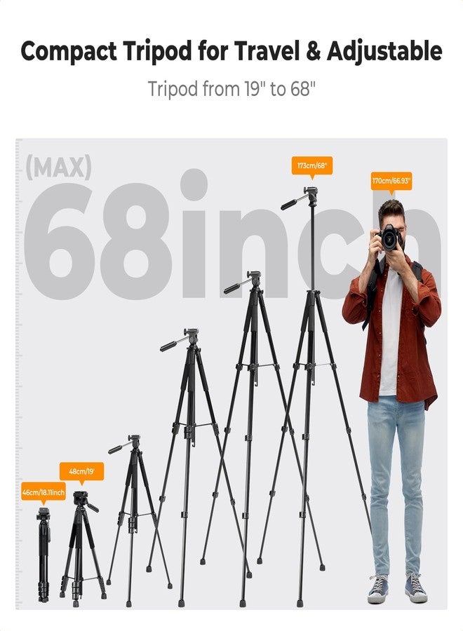 K&F CONCEPT Compact 68'' Lightweight Tripod for DSLR Camera, Canon, Nikon, Sony with 2-in-1 Phone/Tablet Holder, Travel Tripod with Bluetooth, Load Capacity 4kg - Image 4