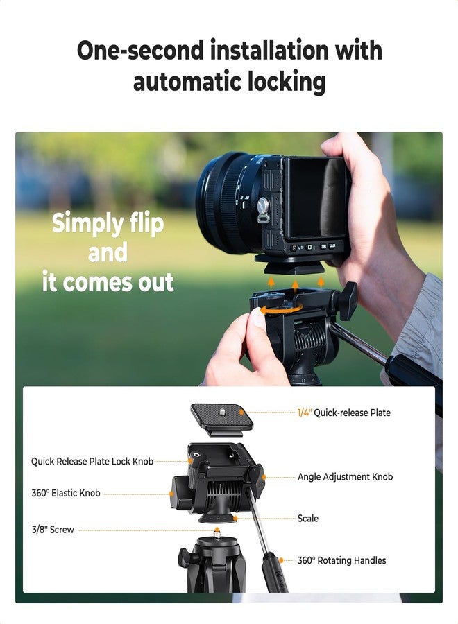 K&F CONCEPT Compact 68'' Lightweight Tripod for DSLR Camera, Canon, Nikon, Sony with 2-in-1 Phone/Tablet Holder, Travel Tripod with Bluetooth, Load Capacity 4kg - Image 5