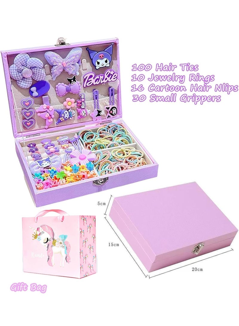 MissTiara Little Girls Hair Accessories Set Girls Hair Dress Up Kit with Gift Box Cute Hairpin Jewelry Storage Case with Rings, Hair Ties, Hair Clips, Hair Elastic Bands, Cute Hairpin Jewelry Organizer,  Best Birthday Gift for Girls - Image 3