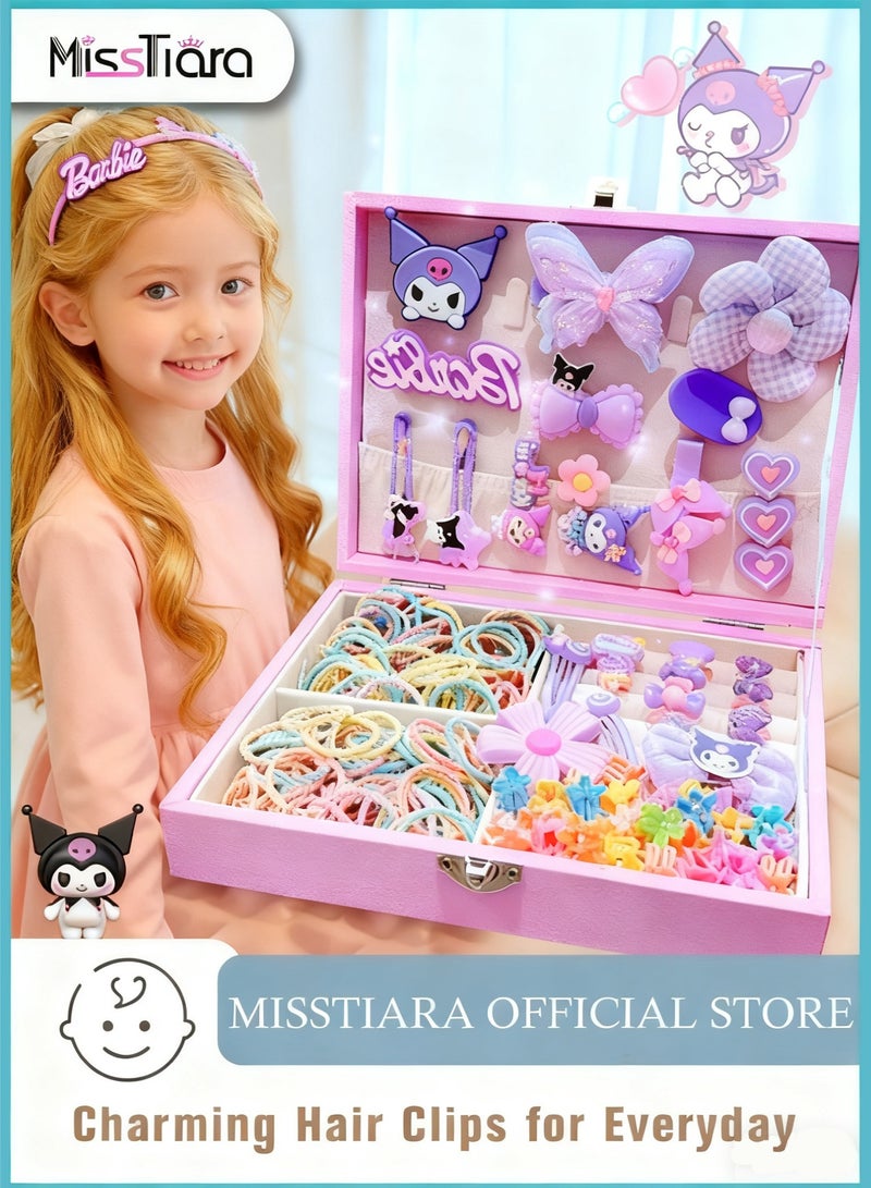 MissTiara Little Girls Hair Accessories Set Girls Hair Dress Up Kit with Gift Box Cute Hairpin Jewelry Storage Case with Rings, Hair Ties, Hair Clips, Hair Elastic Bands, Cute Hairpin Jewelry Organizer,  Best Birthday Gift for Girls - Image 1