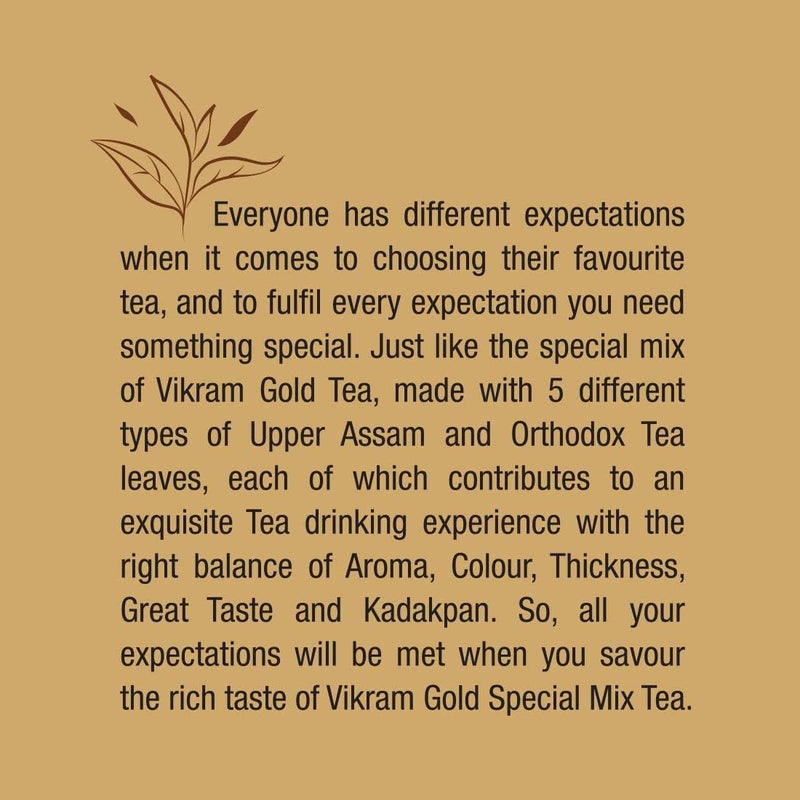 VIKRAM Gold Special Tea | Blended With 5 Unique Types Of Leaves From Upper Assam And Enriched With Orthodox Leaves | Rich & Aromatic Chai | Premium Black Tea Powder | 1Kg - Image 3