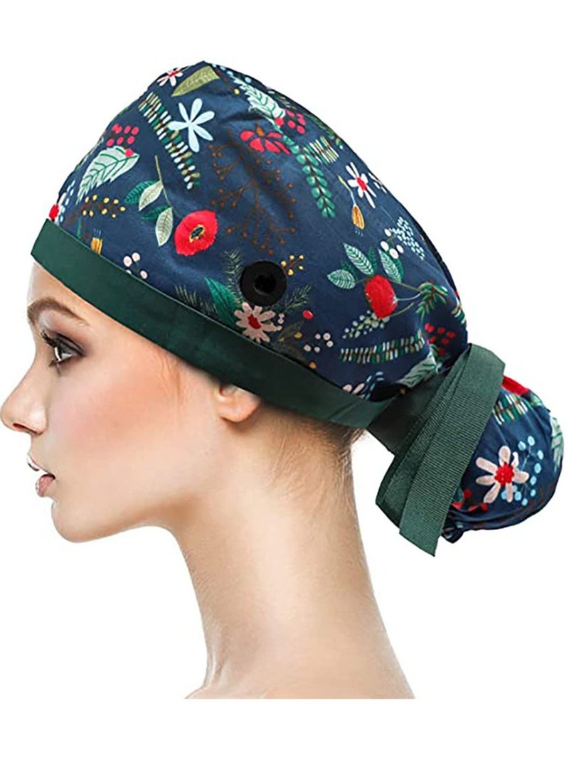 SYOSI - Home Working Cap with Buttons and Sweatband Adjustable Ribbon Tie Ponytail Hats for Women, Long Hair Head Covers Hair Caps - Image 1