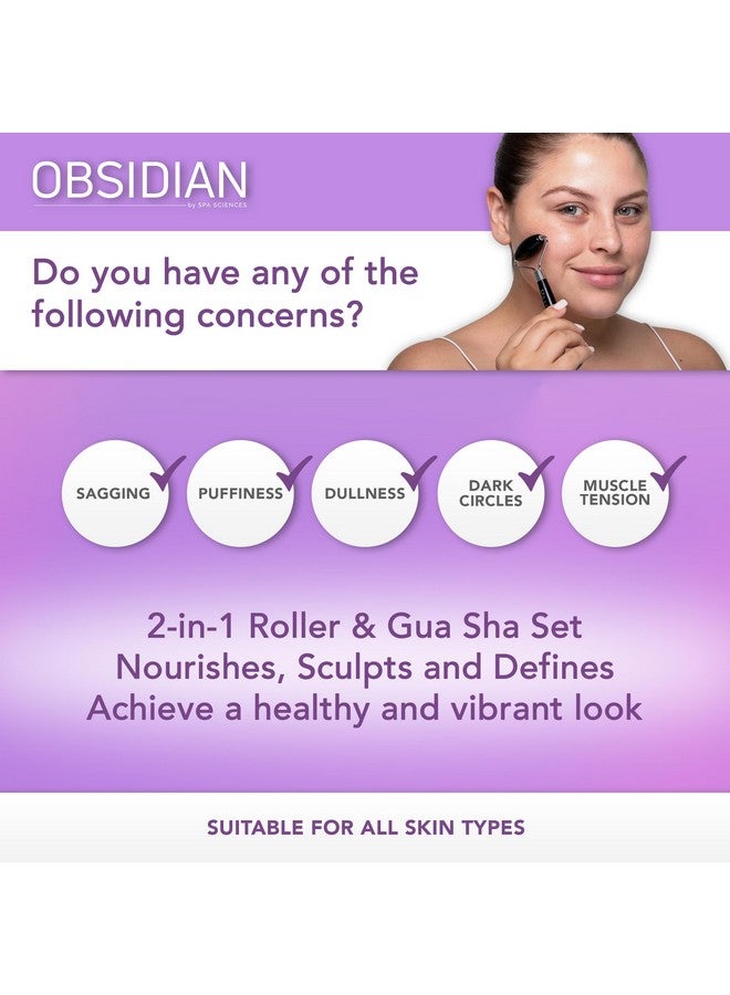 SPA SCIENCES Obsidian Roller & Gua Sha Black Obsidian Stone Contouring Set - Image 2