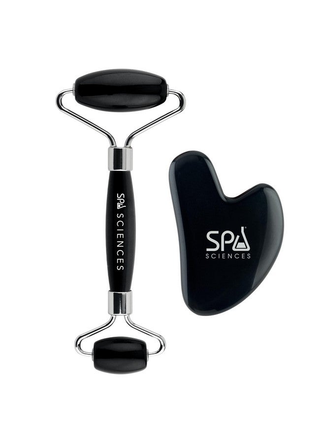 SPA SCIENCES Obsidian Roller & Gua Sha Black Obsidian Stone Contouring Set - Image 1