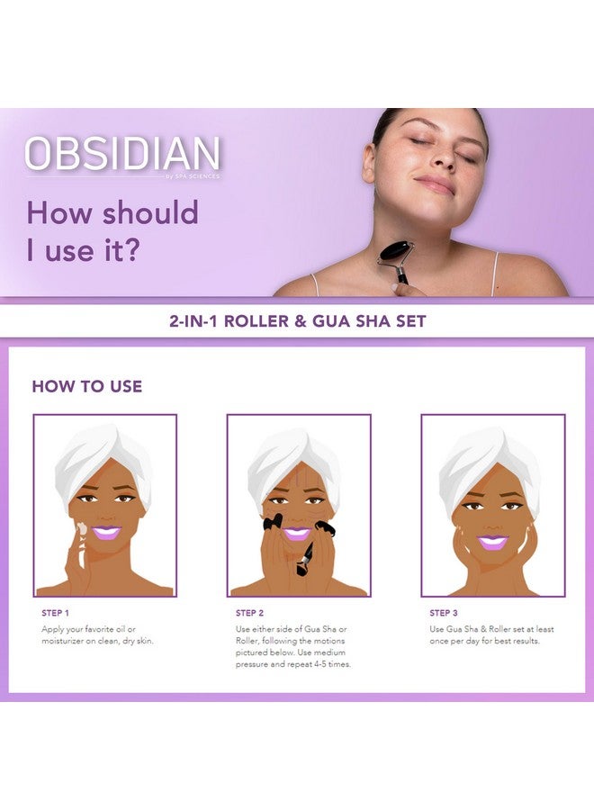 SPA SCIENCES Obsidian Roller & Gua Sha Black Obsidian Stone Contouring Set - Image 5