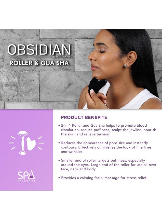 SPA SCIENCES Obsidian Roller & Gua Sha Black Obsidian Stone Contouring Set - Image 3