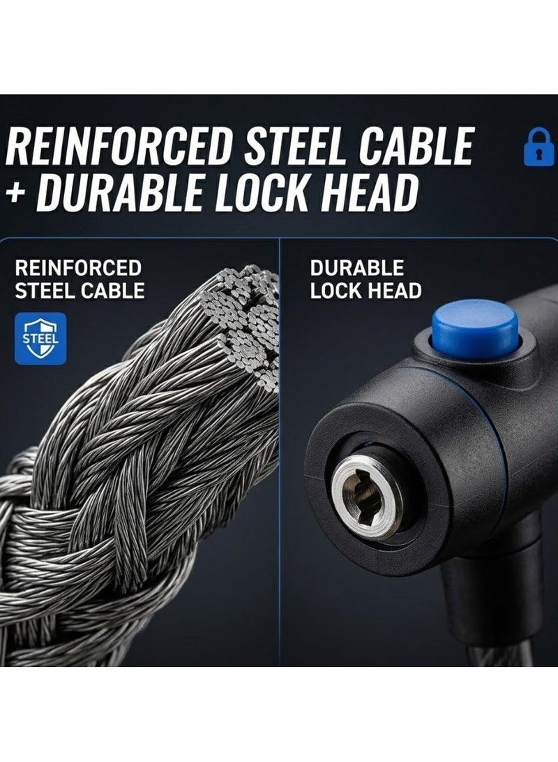 JIHAM Flexible Bike Lock Cable Portable Bicycle Security Lock Anti Theft Cable Lock for Bicycle Motorcycle Helmet Luggage Stroller Durable Steel Wire Lock Lightweight Travel Friendly Multi Purpose Safety Lock - Multicolour - Image 2