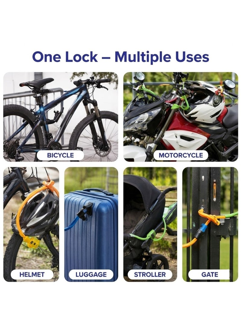 JIHAM Flexible Bike Lock Cable Portable Bicycle Security Lock Anti Theft Cable Lock for Bicycle Motorcycle Helmet Luggage Stroller Durable Steel Wire Lock Lightweight Travel Friendly Multi Purpose Safety Lock - Multicolour - Image 3
