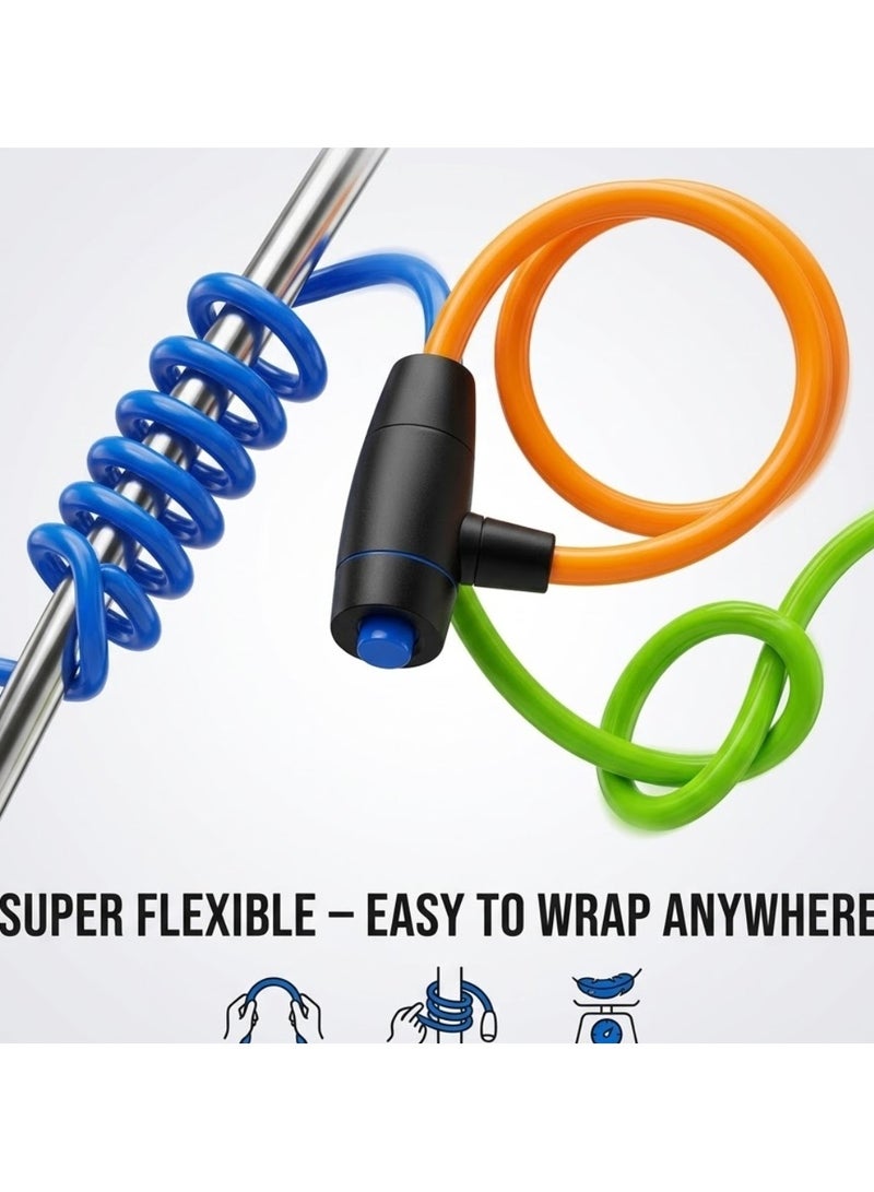 JIHAM Flexible Bike Lock Cable Portable Bicycle Security Lock Anti Theft Cable Lock for Bicycle Motorcycle Helmet Luggage Stroller Durable Steel Wire Lock Lightweight Travel Friendly Multi Purpose Safety Lock - Multicolour - Image 5