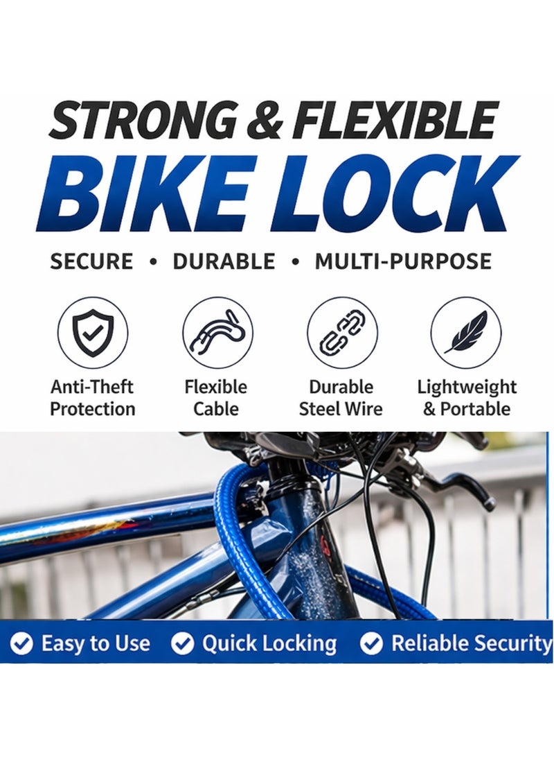 JIHAM Flexible Bike Lock Cable Portable Bicycle Security Lock Anti Theft Cable Lock for Bicycle Motorcycle Helmet Luggage Stroller Durable Steel Wire Lock Lightweight Travel Friendly Multi Purpose Safety Lock - Multicolour - Image 4